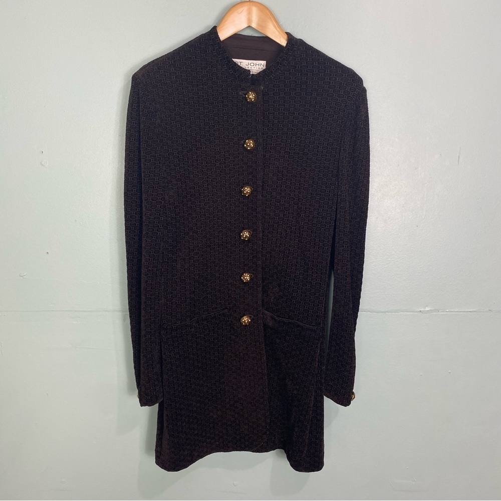 St John Collection Brown Geometric Patterned Button Down Long Jacket Sz S/M?‎